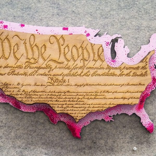 A map of America made out of the constitution, exhibited as part of the class' final show.