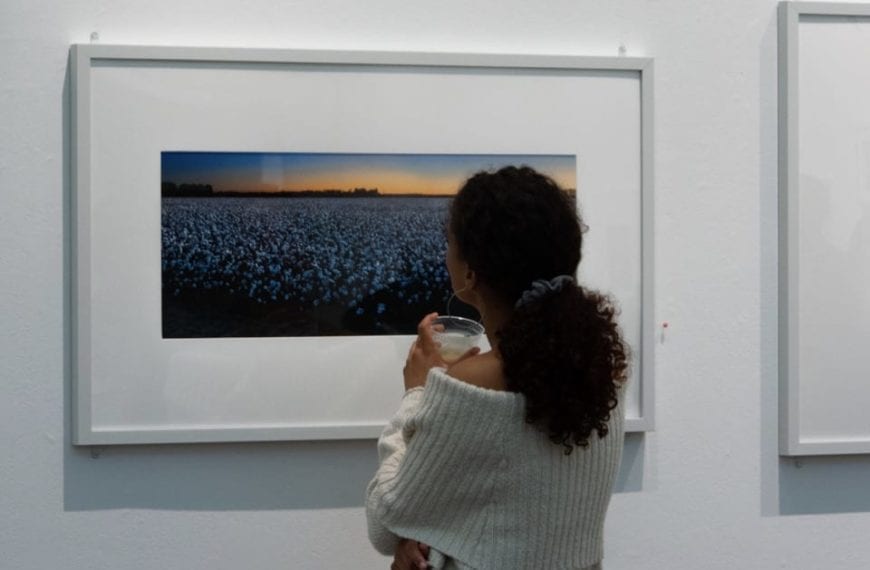 Student looking at a color photograph