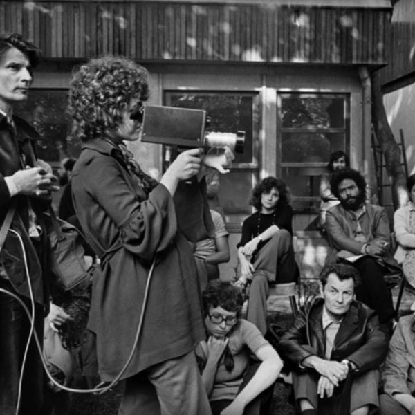 Black and white film still from "Delphine and Carole"