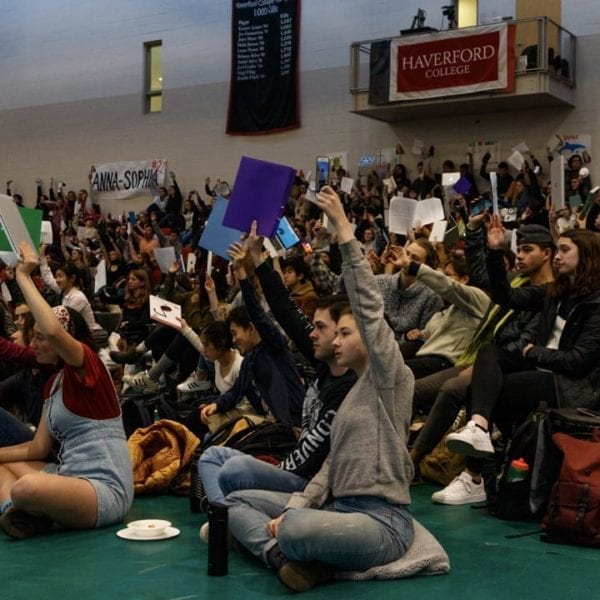 Students vote (by holding up colorful packets) on opening the Honor Code for ratification at Plenary.