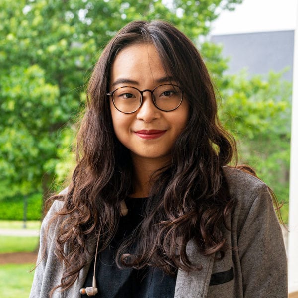 A headshot of Yvonne on founders porch.