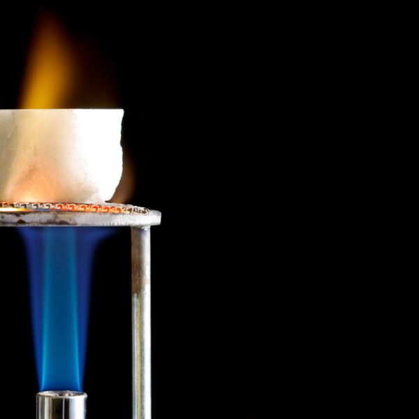 A blue flame heating marble and turning orange