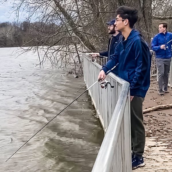 Brendan Holleck '25 and other members of the Haverford Fishing Club