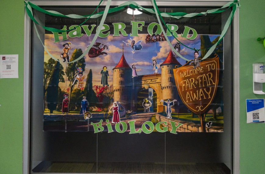 A scene from Shrek with all the biology professors as different characters in Far Far Away.