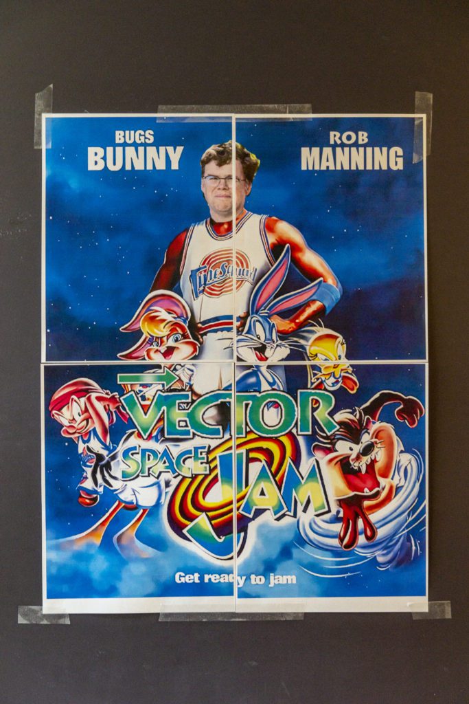 Rob Manning's head glued into a Space Jam poster that has been renamed "Vector Space Jam."