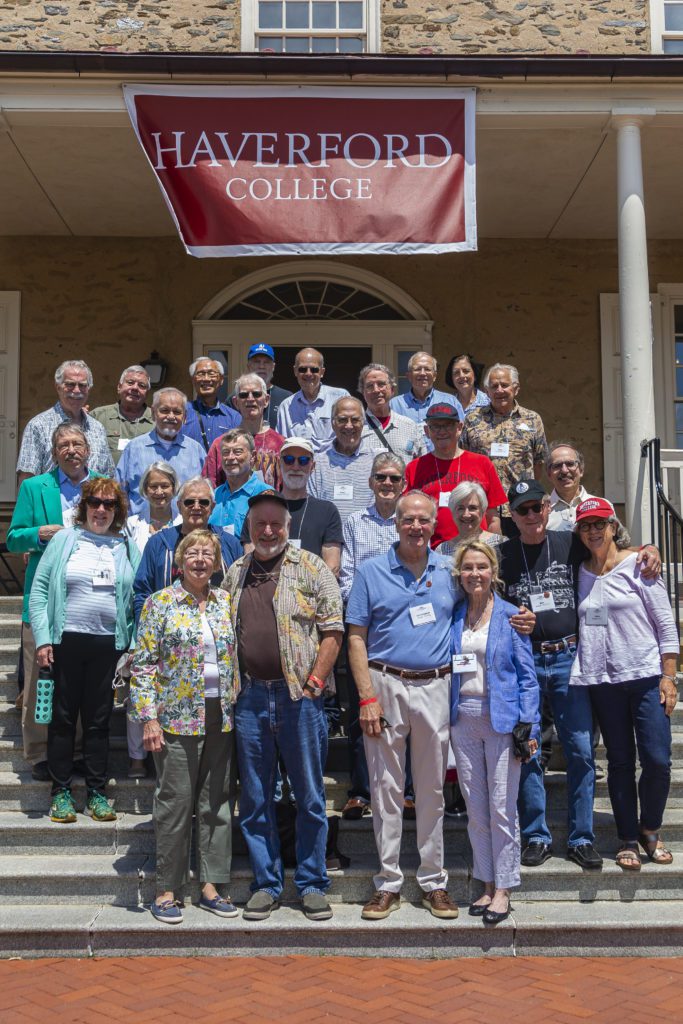 About 25 members of the Class of 1970 pose on the belated occasion of their 50th reunion.