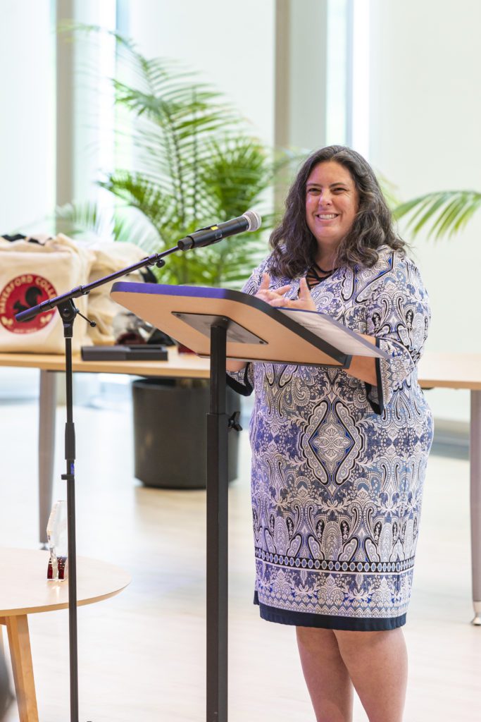 Dorrit Lowsen '97 smiles at the microphone