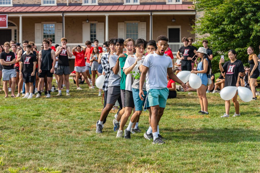 The Green Gummere team in the balloon caterpillar race.