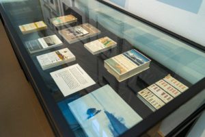 Photo of display case of David Freese's photography books and other related photography books. Photo by Patrick Montero.