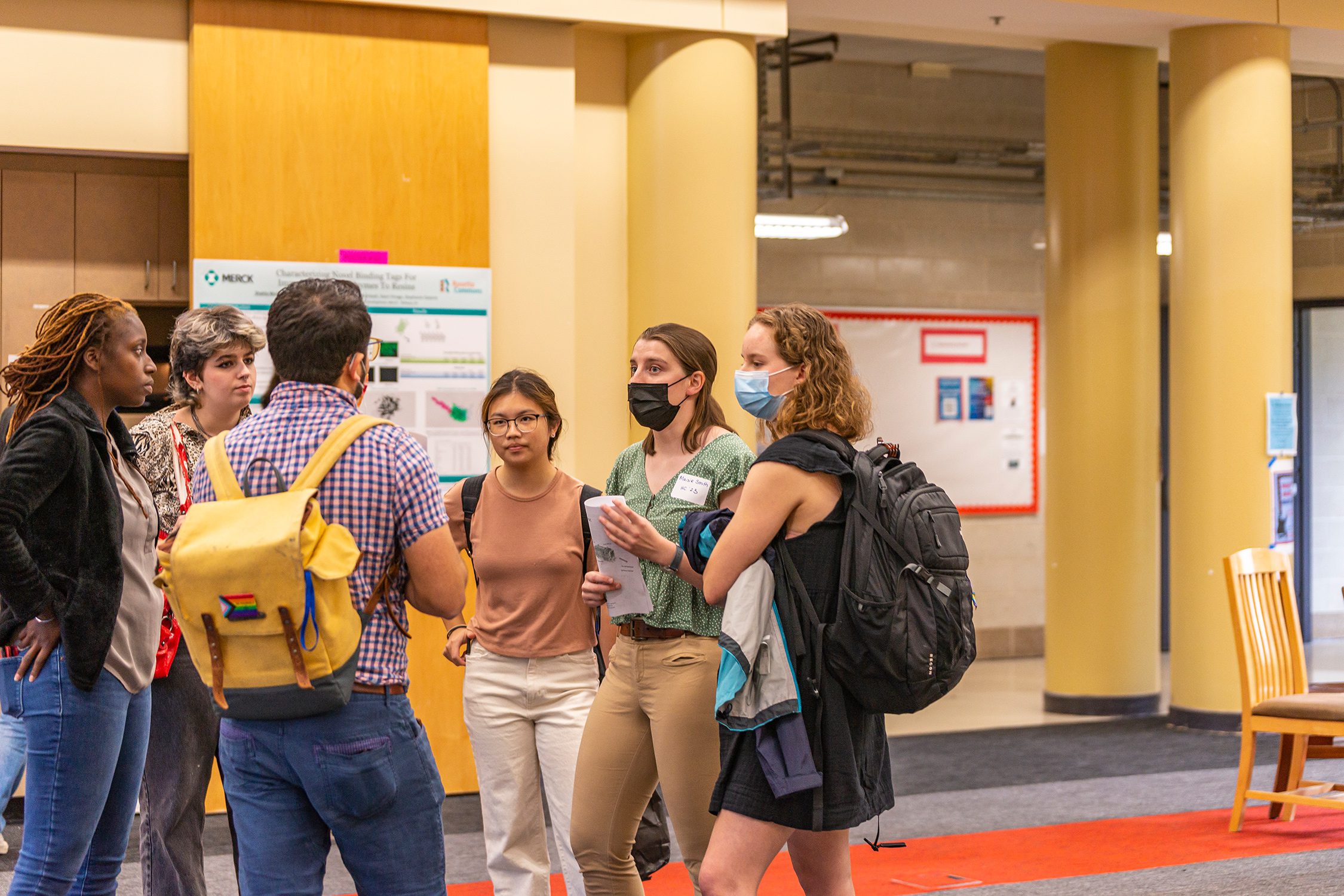 Students talk in Zubrow Commons during the Undergraduate Science Research Symposium. Photo by Patrick Montero.