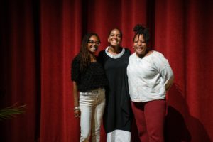 Imani Perry poses with Associate Professor of Philosophy Qrescent Mali Mason and