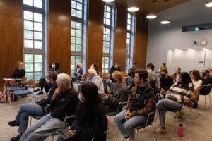 Audience in attendance at the Biopower exhibition talk on September 30.