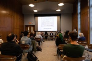 Audience in attendance at the Biopower exhibition talk on September 30.