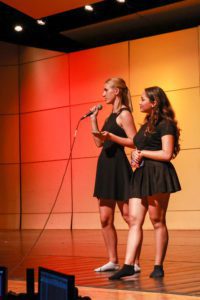 Annie Barrett BMC '24 and Syalomee Pradhan BMC '24 stand together to start the concert.