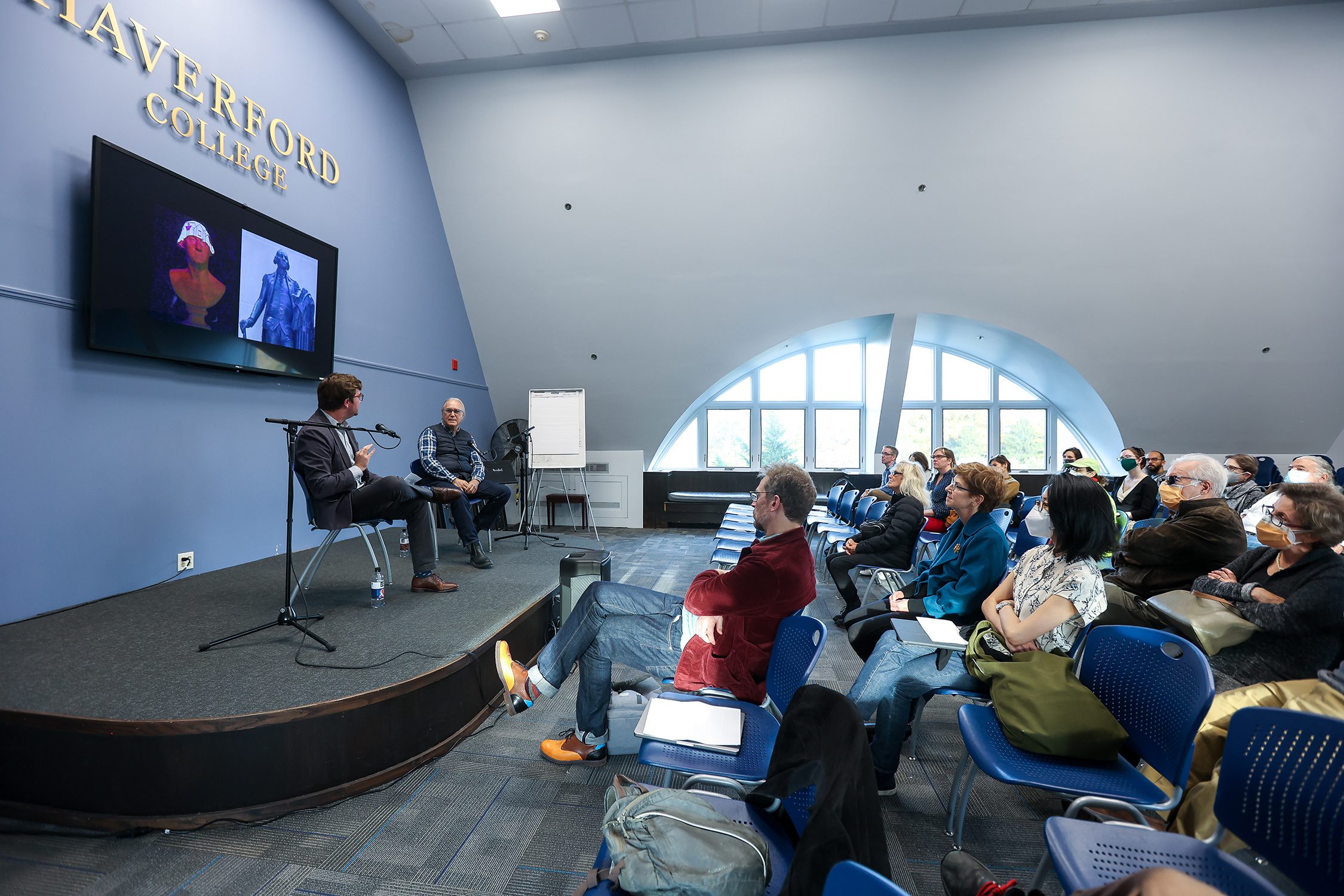 Christopher Green and Alan Michelson talk about "Native America: In Translation" as part of the exhibit's opening event. Photo by Paola Nogueras.