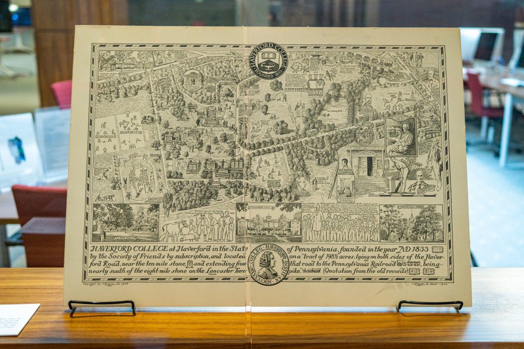 Photo of a map of Haverford's campus from 1933. Photo by Patrick Montero.