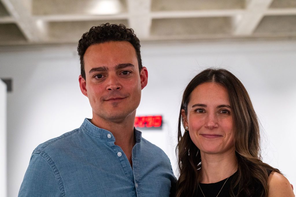 Artist Mark Menjívar with Associate Professor of English Lindsay Reckson. Photo by Logan de Raspide Ross '23.