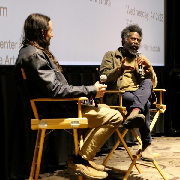 "Candyman" composer Robert Aiki Aubery Lowe engages in conversation with the Strange Truth participants after viewing the film. Photo by John Muse.