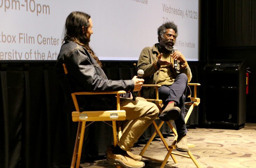 "Candyman" composer Robert Aiki Aubery Lowe engages in conversation with the Strange Truth participants after viewing the film. Photo by John Muse.