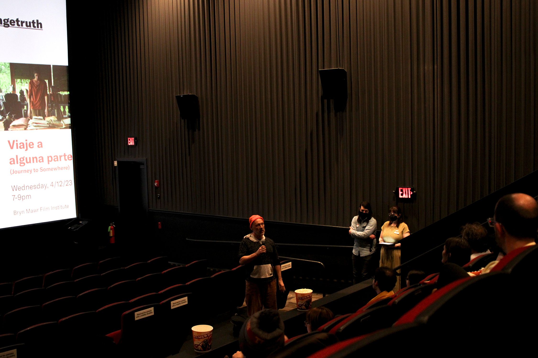 People discuss Strange Truth programming in the theater. Photo by Anna Braun '26.